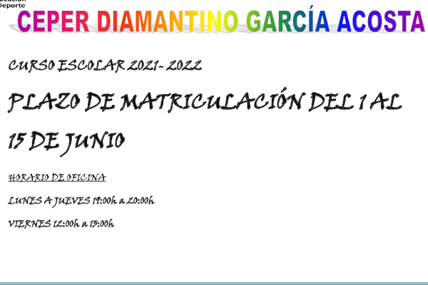 Periodo matriculación de adultos en el CEPER Diamantino García