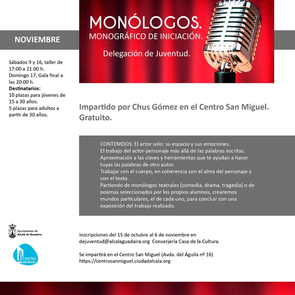 Juventud organiza `Monólogos´ monográfico de iniciación