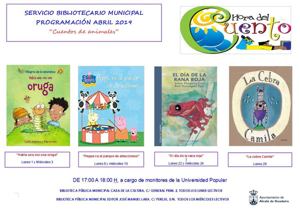 Los cuentos de animales son los protagonistas en el mes de abril de la Hora del Cuento organizado por la Biblioteca municipal