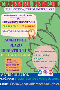 Plazo de matriculación del Centro de Adultos El Perejil