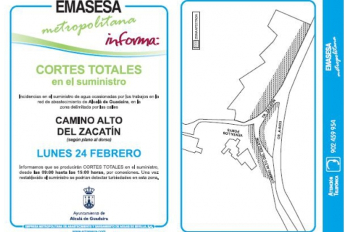EMASESA ANUNCIA CORTES EN EL SUMINISTRO DE AGUA PARA EL PRÓXIMO 24 DE FEBRERO
