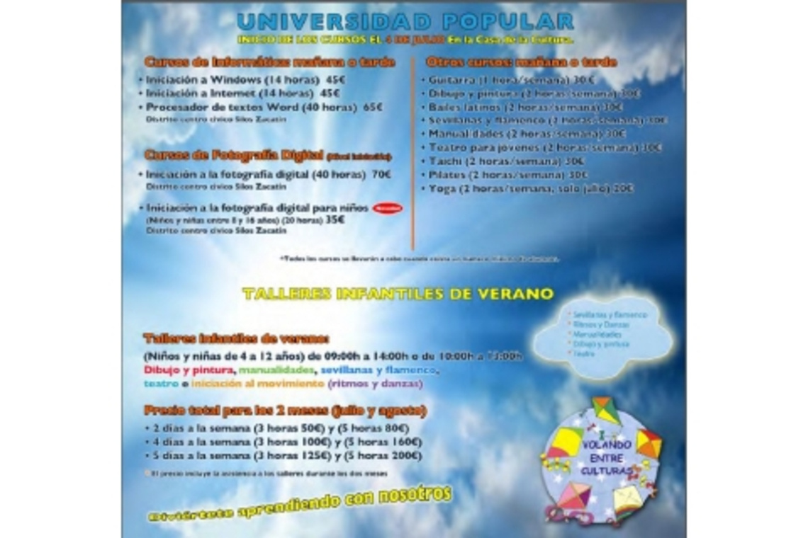 LA UNIVERSIDAD POPULAR VUELVE A LLENAR EL VERANO CON UN AMPLIO ABANICO DE TALLERES INFANTILES Y DE ADULTOS
