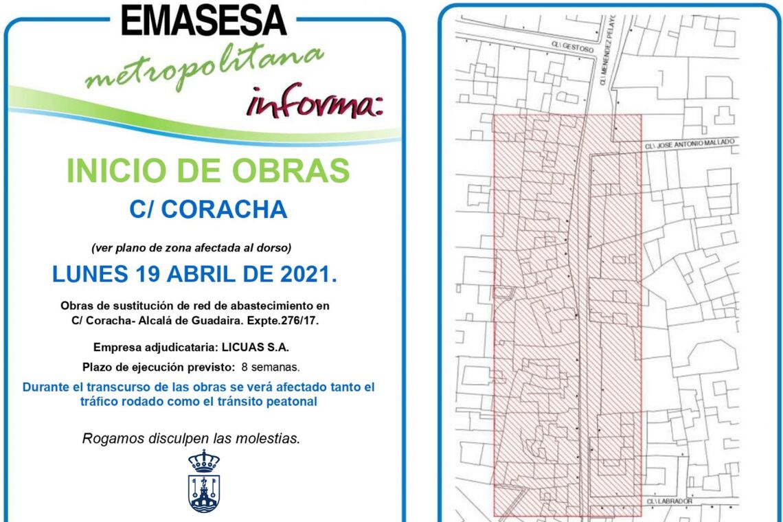 Comienzan las obras de renovación de la red de abastecimiento y saneamiento en calle Coracha