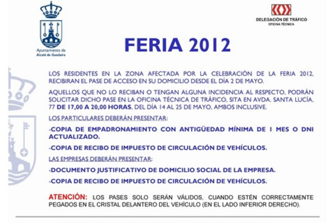 PASES DE ACCESO A LOS RESIDENTES PARA LA FERIA 2012