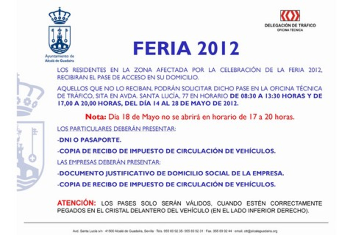 PASES DE ACCESO PARA LOS RESIDENTES FERIA 2012