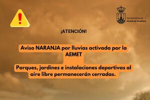 Alerta NARANJA el miércoles 29 - Cierre de parques municipales e instalaciones deportivas