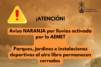 Alerta NARANJA el miércoles 29 - Cierre de parques municipales e instalaciones deportivas