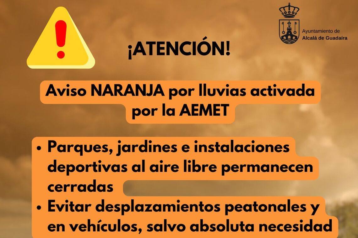 Alerta NARANJA el miércoles 5 de noviembre -cierre de parques municipales e instalaciones deportivas